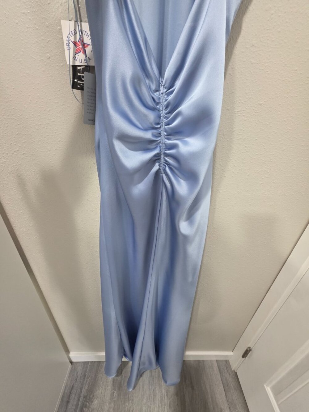 Xscape Sky Blue Satin Halter Gown – Size 10 NWT – Open Back Formal Maxi Gown - Picture 8 of 12